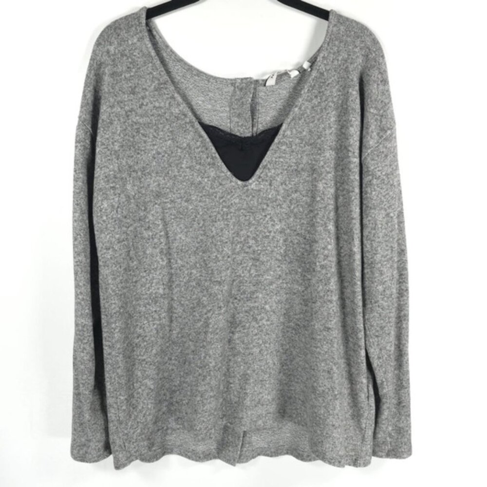 Naf Naf Back Button V Neck Long Sleeve Top Viscose Blend Size Xl